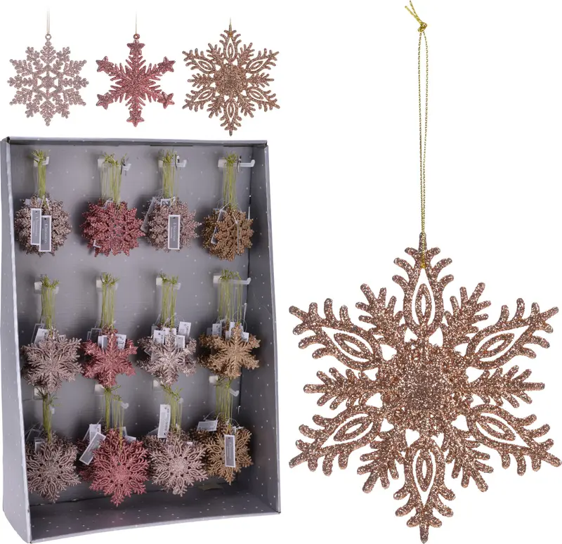 OFFERTA 6 PENDENTI NATALIZI FIOCCHI ROSA 10CM