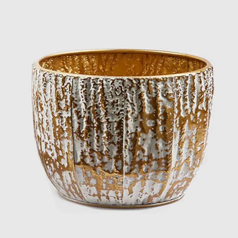 VASO SOLCHI ROTONDO BIANCO E ORO Ø35XH26CM